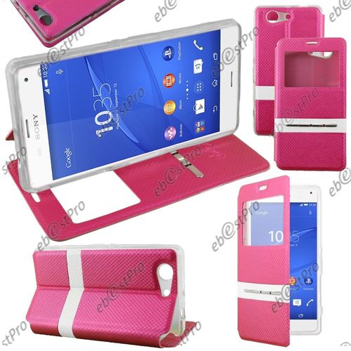 Ebeststar ® Housse Pochette Protection Coque Type S-View Portefeuille Livre Pour Sony Xperia Z3 Compact, Couleur Rose + Film Protection D'écran
