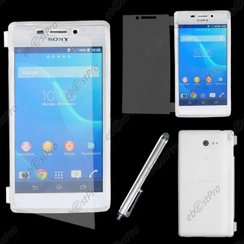 Ebeststar ® Housse Etui Coque Portefeuille Livre Silicone Gel Pour Sony Xperia M2 D2302 D2303, Couleur Transparent + Stylet + Film Protection D'écran