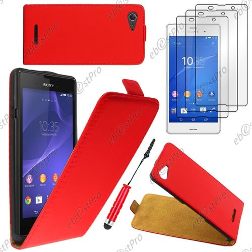 Ebeststar ® Housse Coque Etui En Pu Cuir À Rabat Ultra Fine (Slim Case) Pour Sony Xperia E3 D2203, Couleur Rouge + Mini Stylet 3 Film