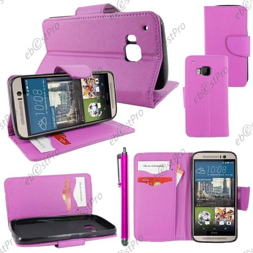 Ebeststar ® Housse Coque Etui Portefeuille Folio Book Livre Simili Cuir Pour Htc One M9, One Hima, Couleur Violet + Stylet + Film Protection D'écran