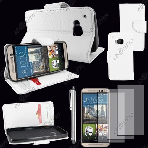 Ebeststar ® Housse Coque Etui Portefeuille Folio Book Livre Simili Cuir Pour Htc One M9, One Hima, Couleur Blanc + Stylet 3 Film