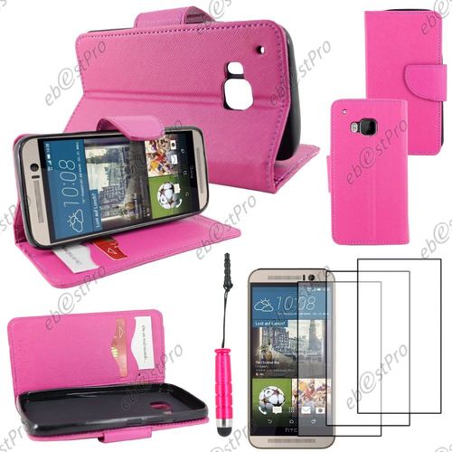 Ebeststar ® Housse Coque Etui Portefeuille Folio Book Livre Simili Cuir Pour Htc One M9, One Hima, Couleur Rose + Mini Stylet 3 Film