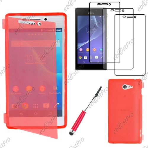 Ebeststar ® Housse Etui Coque Portefeuille Livre Silicone Gel Pour Sony Xperia M2 D2302 D2303, Couleur Rose + Mini Stylet 3 Film