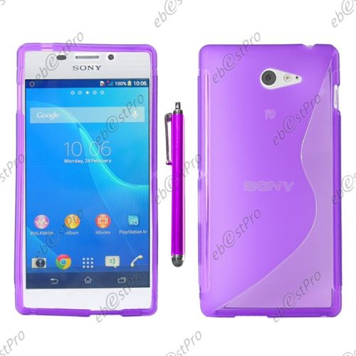 Ebeststar ® Housse Etui Coque Silicone Gel Motif S-Line Protection Souple Pour Sony Xperia M2 D2302 D2303, Couleur Violet + Stylet + Film Protection D'écran