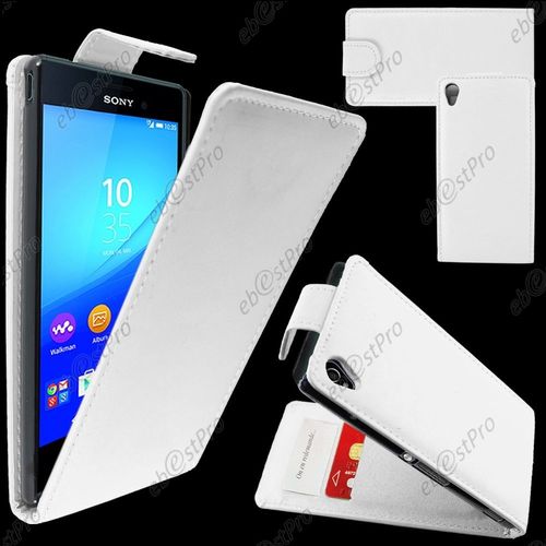 Ebeststar ® Coque Housse Etui Simili Cuir Rabattable Pour Sony Xperia M4 Aqua, M4 Aqua Dual, Couleur Blanc + Film Protection D'écran