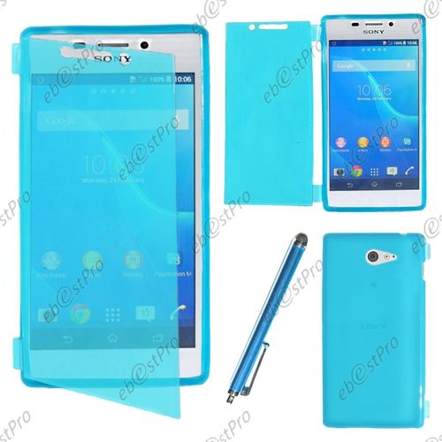 Ebeststar ® Housse Etui Coque Portefeuille Livre Silicone Gel Pour Sony Xperia M2 D2302 D2303, Couleur Bleu + Stylet + Film Protection D'écran