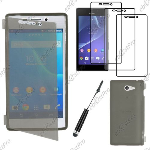 Ebeststar ® Housse Etui Coque Portefeuille Livre Silicone Gel Pour Sony Xperia M2 D2302 D2303, Couleur Noir + Mini Stylet 3 Film