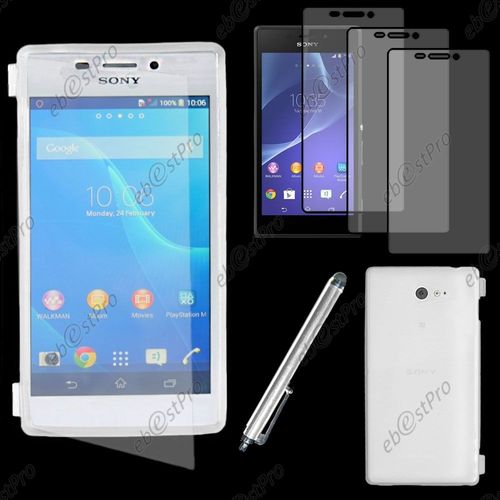 Ebeststar ® Housse Etui Coque Portefeuille Livre Silicone Gel Pour Sony Xperia M2 D2302 D2303, Couleur Transparent + Stylet 3 Film