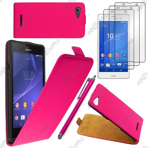 Ebeststar ® Housse Coque Etui En Pu Cuir À Rabat Ultra Fine (Slim Case) Pour Sony Xperia E3 D2203, Couleur Rose + Stylet 3 Film