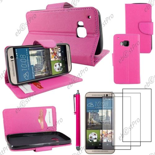Ebeststar ® Housse Coque Etui Portefeuille Folio Book Livre Simili Cuir Pour Htc One M9, One Hima, Couleur Rose + Stylet 3 Film