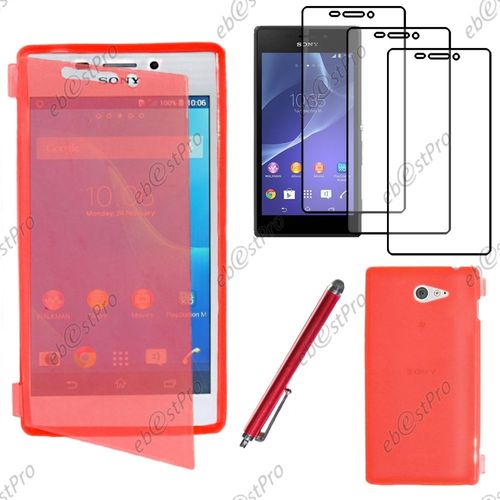 Ebeststar ® Housse Etui Coque Portefeuille Livre Silicone Gel Pour Sony Xperia M2 D2302 D2303, Couleur Rose + Stylet 3 Film