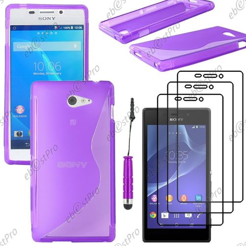 Ebeststar ® Housse Etui Coque Silicone Gel Motif S-Line Protection Souple Pour Sony Xperia M2 D2302 D2303, Couleur Violet + Mini Stylet 3 Film