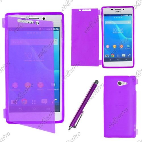 Ebeststar ® Housse Etui Coque Portefeuille Livre Silicone Gel Pour Sony Xperia M2 D2302 D2303, Couleur Violet + Stylet + Film Protection D'écran