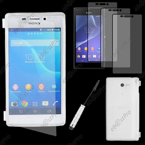 Ebeststar ® Housse Etui Coque Portefeuille Livre Silicone Gel Pour Sony Xperia M2 D2302 D2303, Couleur Transparent + Mini Stylet 3 Film