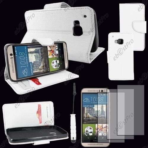 Ebeststar ® Housse Coque Etui Portefeuille Folio Book Livre Simili Cuir Pour Htc One M9, One Hima, Couleur Blanc + Mini Stylet 3 Film