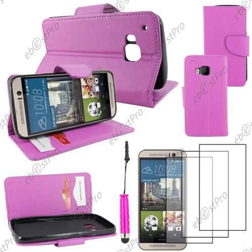 Ebeststar ® Housse Coque Etui Portefeuille Folio Book Livre Simili Cuir Pour Htc One M9, One Hima, Couleur Violet + Mini Stylet 3 Film