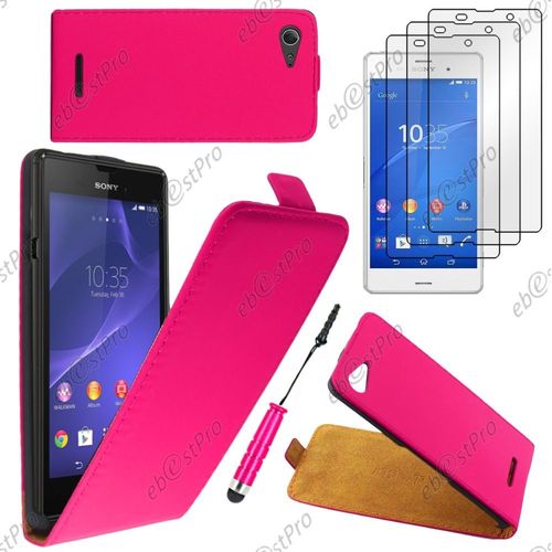 Ebeststar ® Housse Coque Etui En Pu Cuir À Rabat Ultra Fine (Slim Case) Pour Sony Xperia E3 D2203, Couleur Rose + Mini Stylet 3 Film