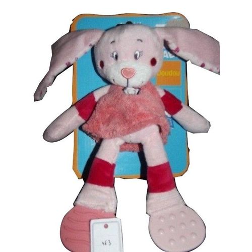 Doudou Tex Lapin Robe Rose Fleur Poussin Oiseau Dentition 23cms