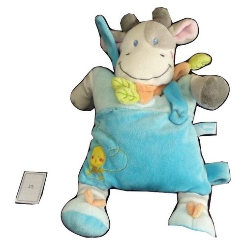 Doudou Bebereve Nicotoy Vache Zebre Bleu Gris Semi Plat Feuille