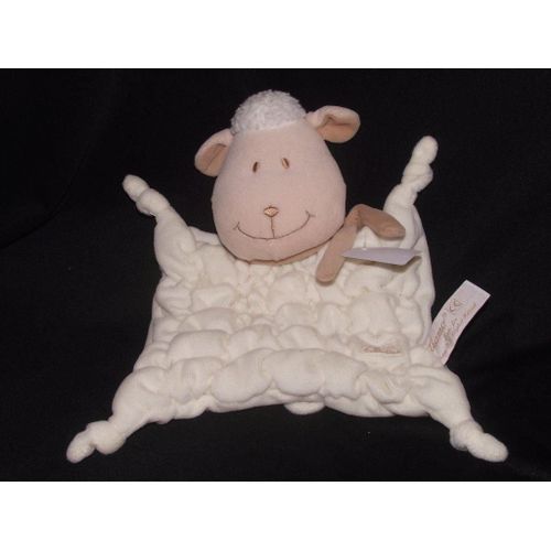 Doudou Tiamo Mouton Semi Plat Blanc Foulard Marron