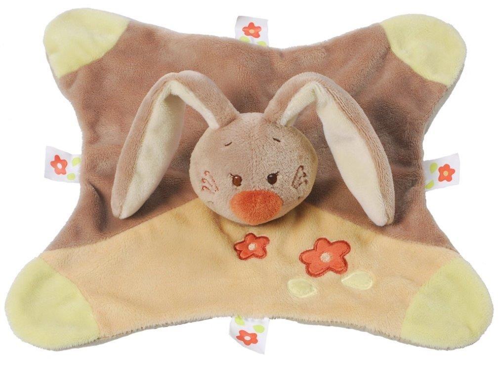 Doudou Nattou Lapin Jade Plat Marron Et Beige Fleur Orange