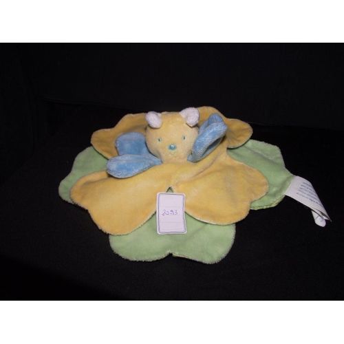 Doudou Kimbaloo Papillon Plat Petale Fleur Jaune Vert