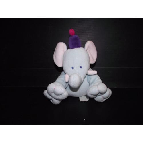 Doudou Kimbaloo Elephant Cirque Bleu Bonnet Violet