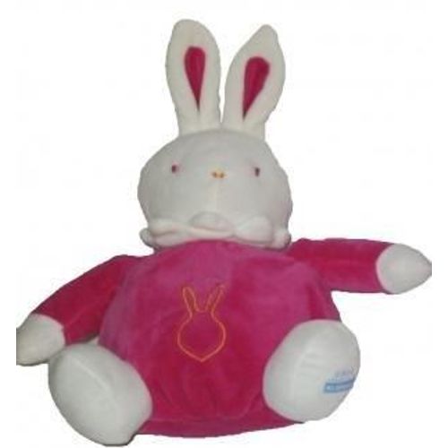 Doudou Klorane Lapin Boule Fushia Rose Tete Blanche