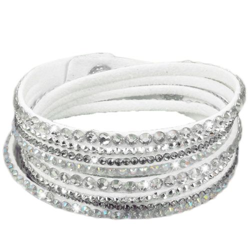 Bracelet Wrap Slake Brillants Strass En Cuir Blanc Cristal
