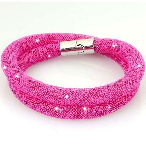 Bracelet Stardust Cristal Zirconium Brillants Strass Tendance Double Tour Fermeture Magnétique Rose Pourpre