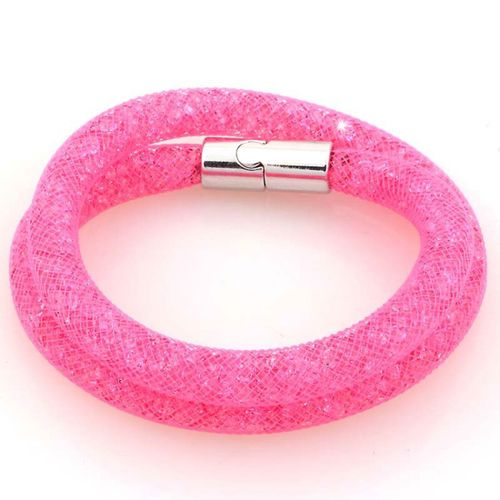 Bracelet Stardust Cristal Zirconium Brillants Strass Tendance Double Tour Fermeture Magnétique Rose