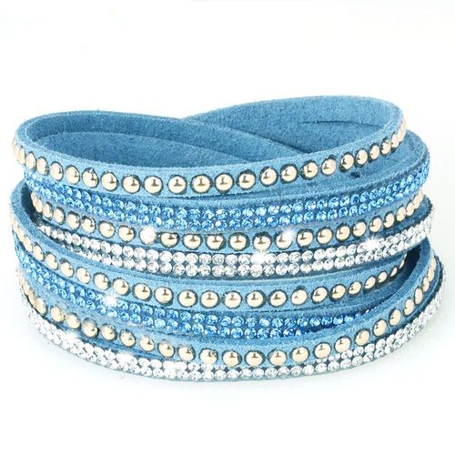 Bracelet Slake Wrap Strass Cristal Brillants Strass En Cuir Bleu Ciel