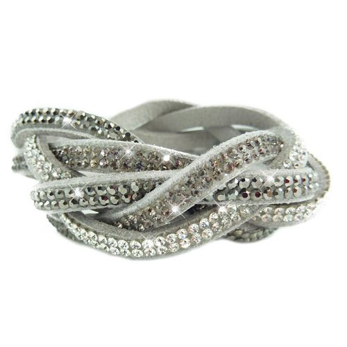 Bracelet Wrap Slake Torsadé 2 Tours Strass Brillants Cristaux En Cuir Bleu Marine
