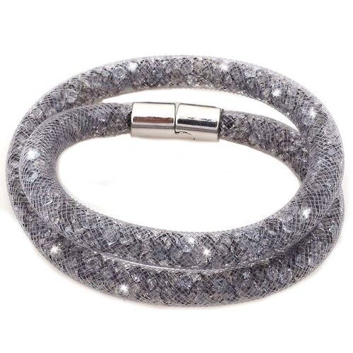 Bracelet Stardust Cristal Zirconium Brillants Strass Tendance Double Tour Fermeture Magnétique Gris
