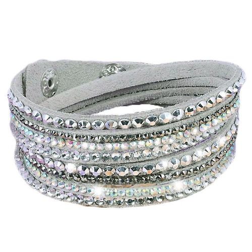 Bracelet Wrap Strass Brillant Slake En Cuir Gris
