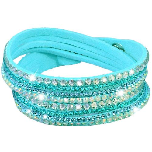 Bracelet Slake Wrap  Brillant Strass Cristal En Cuir  De Daim Bleu Ciel