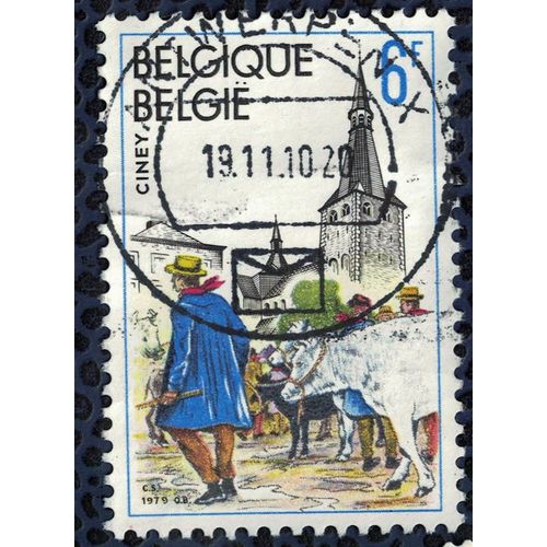 Belgique 1979 Oblitéré Rond Used Vaches À Ciney Devant Le Clocher De L'église