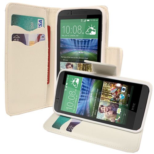 Etui Portefeuille Pour Htc Desire 510 Support Video Cuir Pu Effet Tissu - Blanc