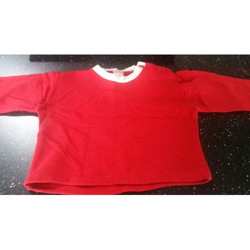 Pull Rouge Col Rond Blanc 12 Mois