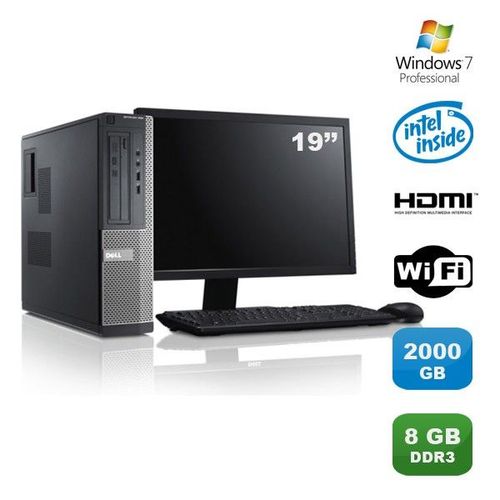 Lot PC DELL Optiplex 390 DT G630 2.7Ghz 8Go 2To Graveur WIFI W7 Pro + Ecran 19