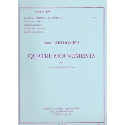 4 Mouvements  Pour Flûte Ou Violoncelle Et Piano (Coll. "La Bibliothèque Des Solistes"