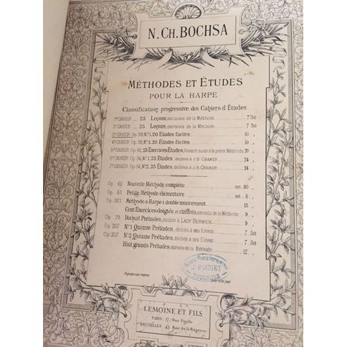 Ch Bochsa Methodes Et Etudes Pour La Harpe 3è Cahier Op 318 N)1 À 20 Etudes Faciles