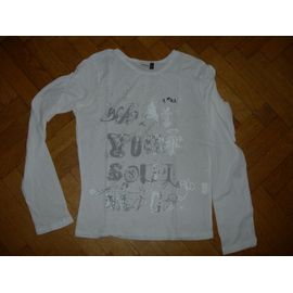 T-Shirt Ikks Manches Longues Blanc Et Pailleté Impression En Gris Taille M Enfant (14 Ans)