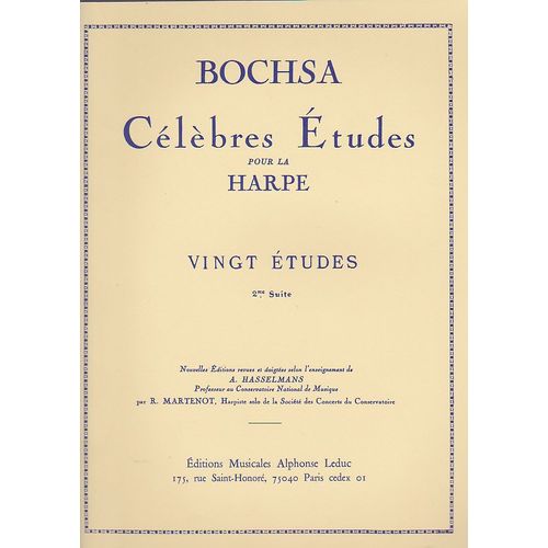 20 Etudes Vol 2 ¿ 2eme Suite - Célèbres Études Pour Harpe - Nouvelle Éd. Rév. Et Doigtés : R. Martenot (Selon Enseignement De A. Hasselmans)