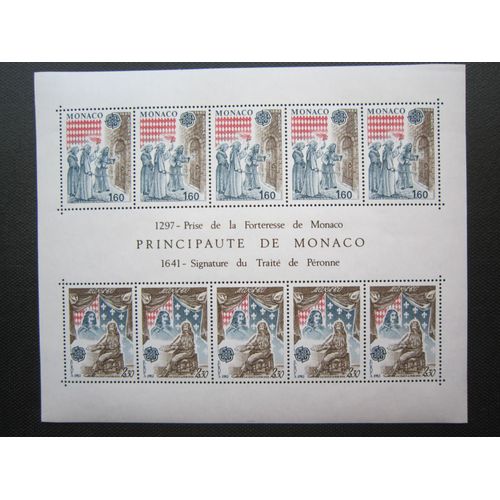 Monaco. Bloc N°22 (1982). Europa.  Prise De La Forteresse De Monaco. Signature Du Traite De Peronne