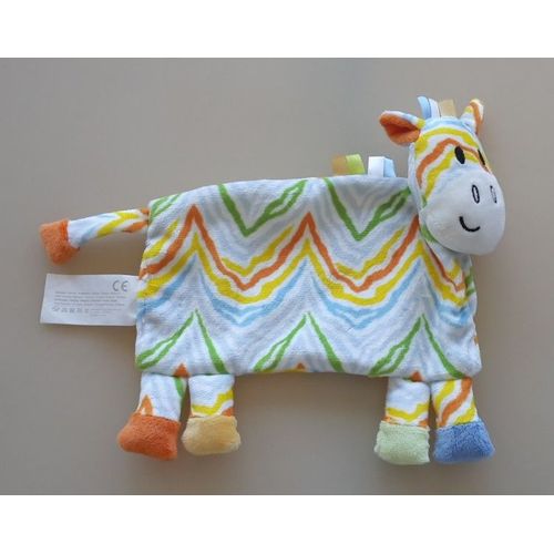Doudou Plat Zèbre La Halle / Brioche Rayé Zig-Zag Multicolore 23 Cm
