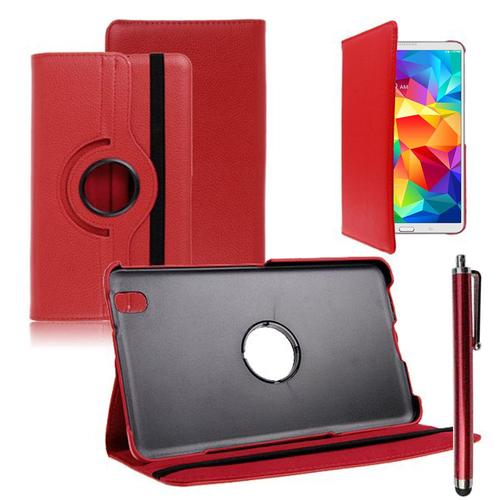 Samsung Galaxy Tab 4 8.0 T330 T331 T335 3g Lte 4g Wi-Fi: Etui Housse Coque Avec Support Et Rotative Rotation 360° En Cuir Pu + Stylet - Rouge