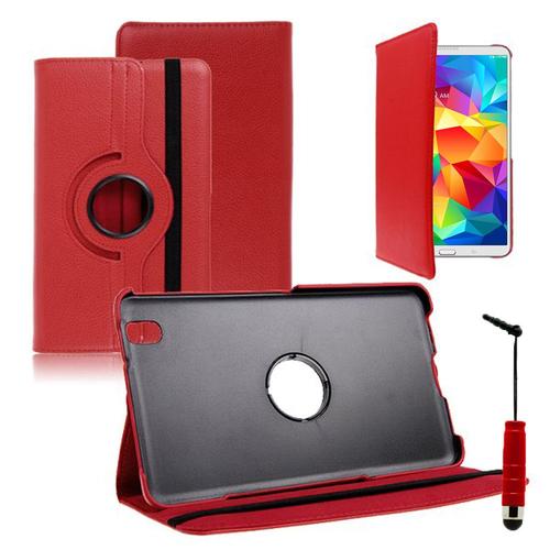 Samsung Galaxy Tab 4 8.0 T330 T331 T335 3g Lte 4g Wi-Fi: Etui Housse Coque Avec Support Et Rotative Rotation 360° En Cuir Pu + Stylet - Rouge