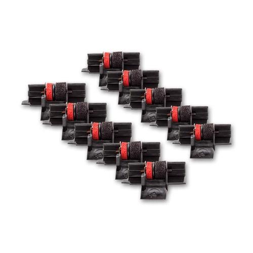 vhbw 10x Rouleaux d'encre noir-rouge compatible avec Canon P 12, 120 D, 15, 160 DH calculatrice de poche, caisse enregistreuse