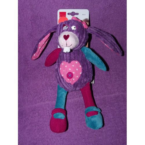 Doudou Lapin Grosses Côtes Violet Mauve Bleu Rose Influx Cora  